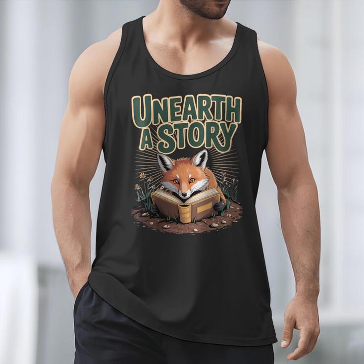 Unearth A Story Fox Reads a Book Men Tank Top