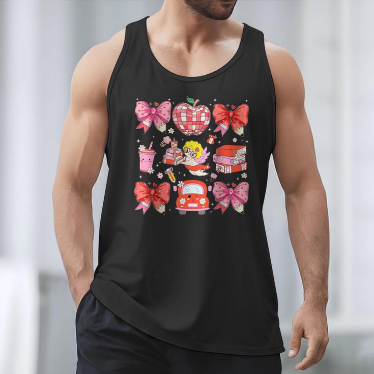 Valentine Cupid Coquette Pink Bow Apple Books Teacher Men Tank Top