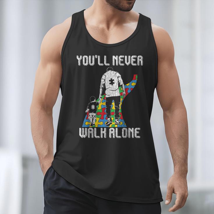 Vintage Father Son Family Autistic Kids Autism Awareness Dad Men Tank Top