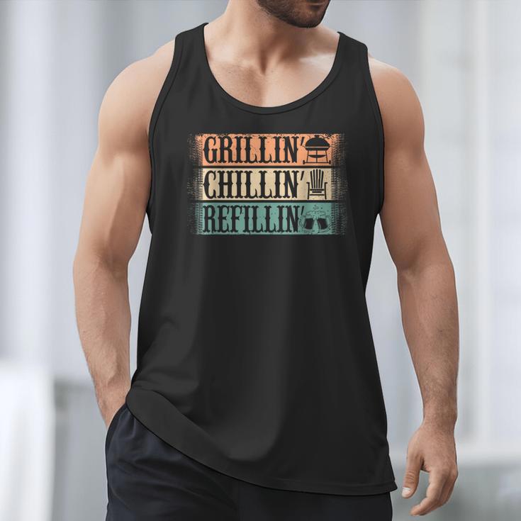 Vintage Grill Dad Grilling Chilling Refilling Men Tank Top