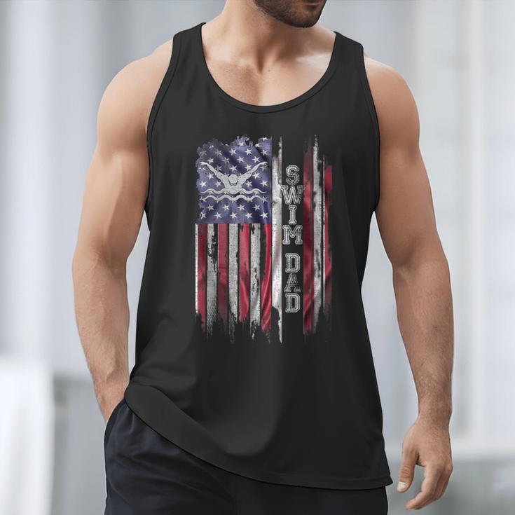 Vintage USA Flag Proud Swimming Dad Swim Swimmer Silhouette Men Tank Top