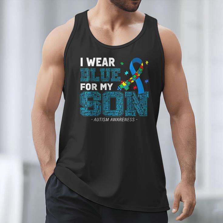 I Wear Blue For My Son Autism Awareness Mom Dad Parents Men Tank Top