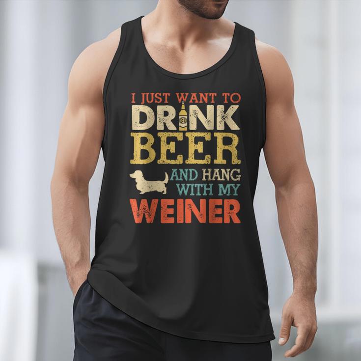 Weiner Dachshund Dad Drink Beer Hang With Dog Vintage Men Tank Top