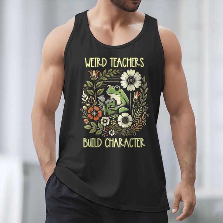 Weird Teachers Build Character Frog Reading Book Librarian Men Tank Top