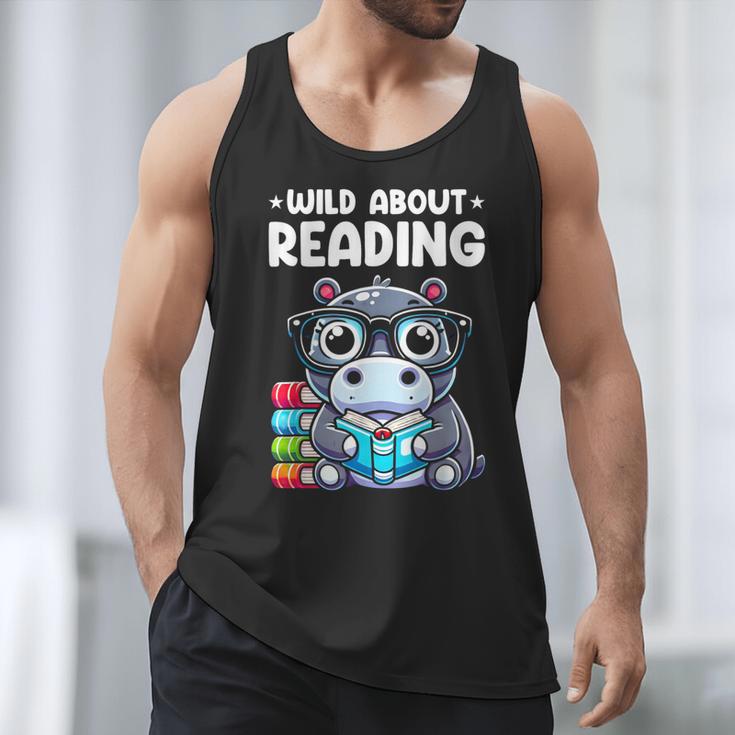 Wild About Reading Book Lover Hippo Men Tank Top