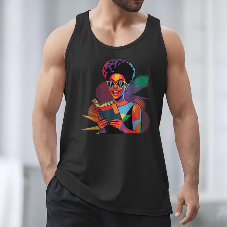 Woman Reading Book Lover Geometric Girl Afro History Men Tank Top
