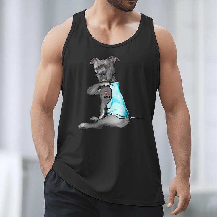 Women Dog Pitbull I Love Dad Tattoo Men Tank Top