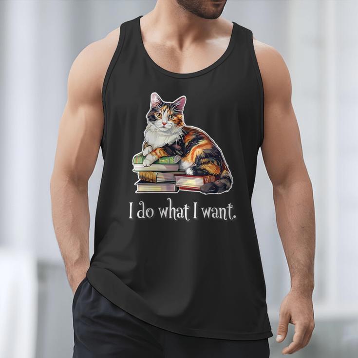 Womens Girls Books I Do What I Want Calico Cat Lover Men Tank Top