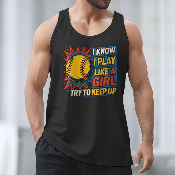 Women's Girls Softball Play Like A Girl Comic Book Pop Art Men Tank Top