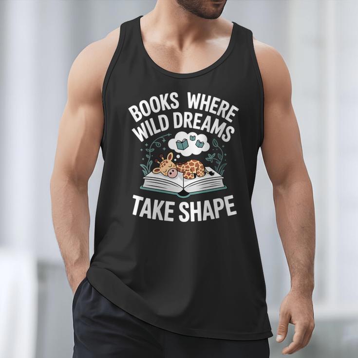 Women's Wild Dreams Reading Giraffe Book Reader Zoo Animals Kids Men Tank Top