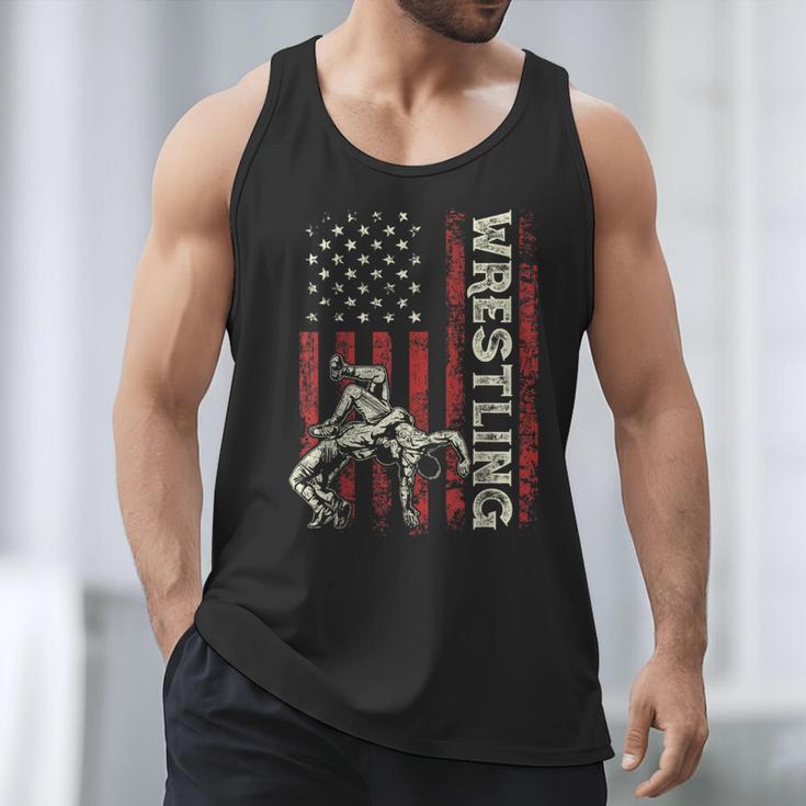 Wrestling US Flag Dad Wrestler Patriotic 4th Of July Men Tank Top