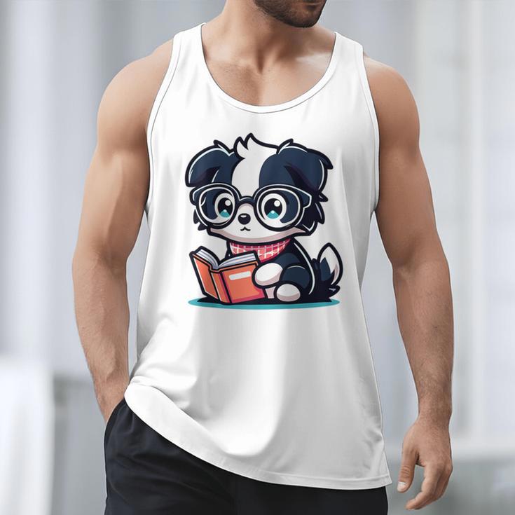 Adorable Book Lover Border Collie With Reading Glasses Cute Raglan Baseball Tee Men Tank Top