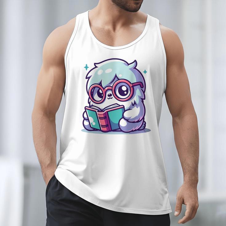 Adorable Book Lover Yeti With Reading Glasses Cute Men Tank Top