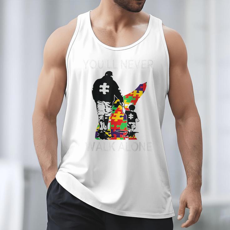 Autism Dad Support Alone Puzzle You'Ll Never Walk Premium Tri-Blend Men Tank Top