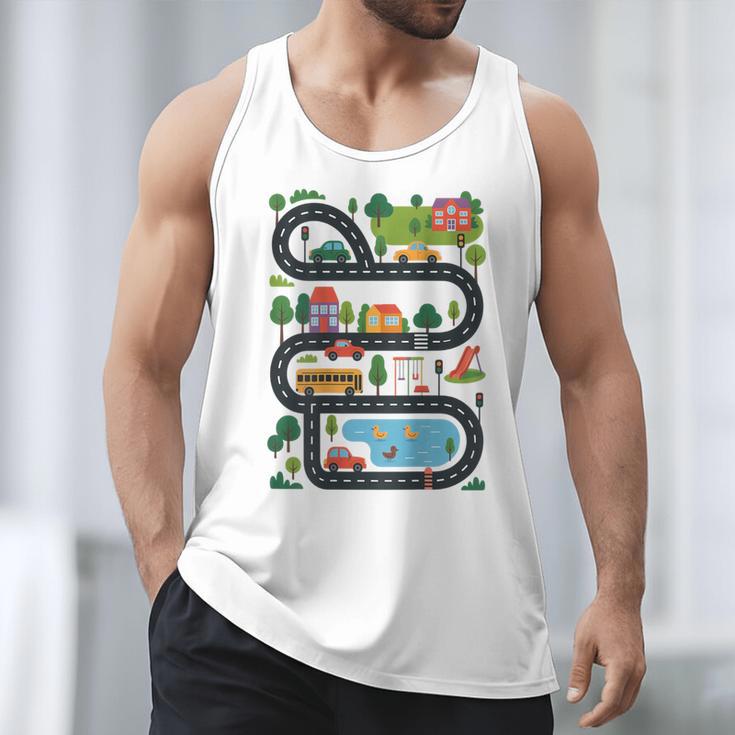 On Back Tired Dads Club Car Race Track On Dad Daddy Men Tank Top On Back Tired Dads Club Car Race Track On Dad Daddy Men Tank Top