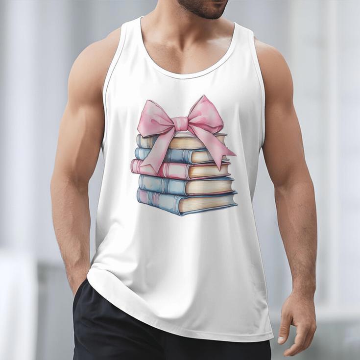Book Lover Coquette Bow Pink Dainty Ribbon Cute Bookworm Men Tank Top