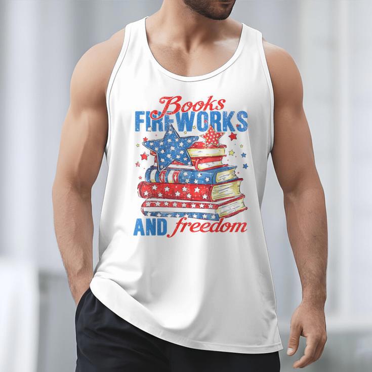 Books Fireworks And Freedom 4th Of July Book Lover Men Tank Top