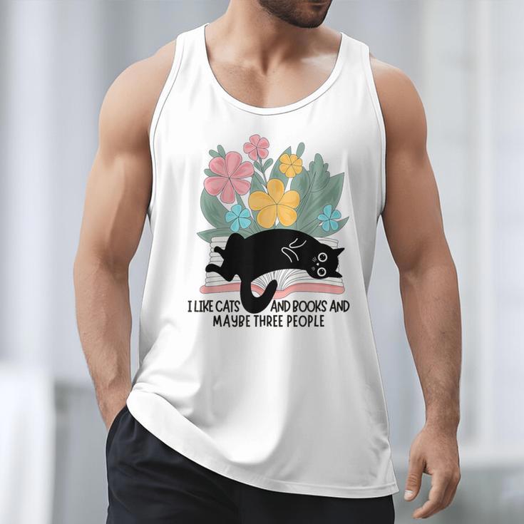 Cat Meme I Like Cats And Books And Maybe Three People Men Tank Top