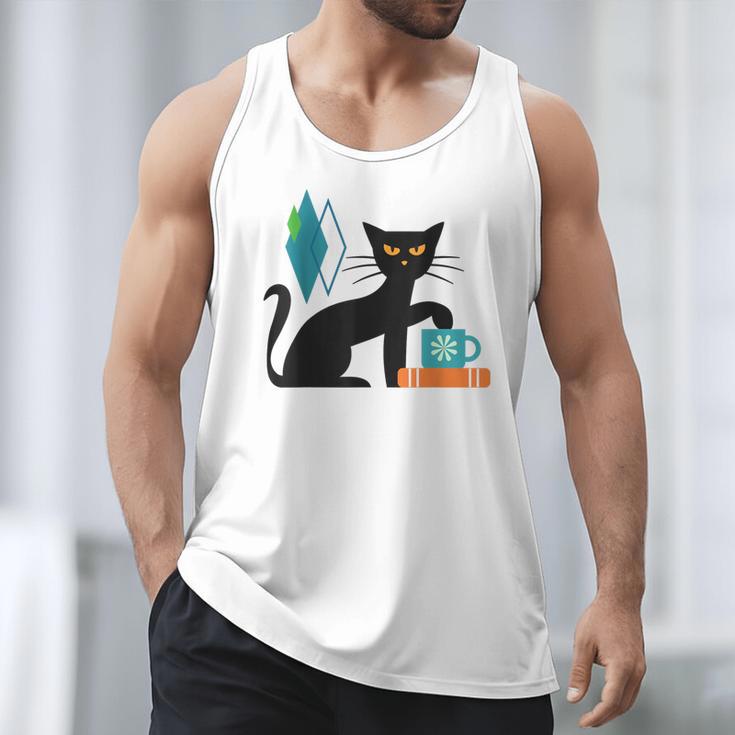Cat Midcentury With Book And Coffee Atomic Age Mid Century Men Tank Top
