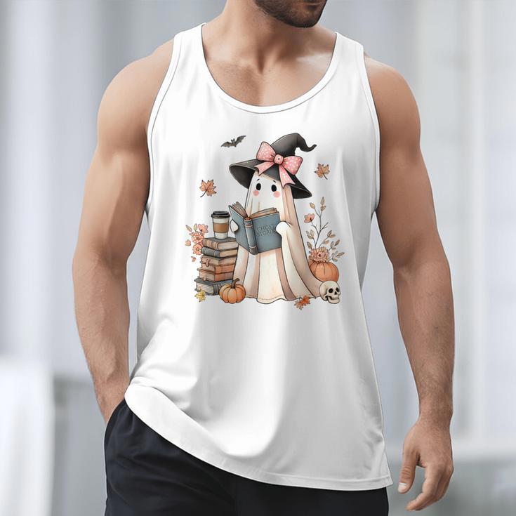 Cute Ghost Reading Book Librarian Book Lover Men Tank Top