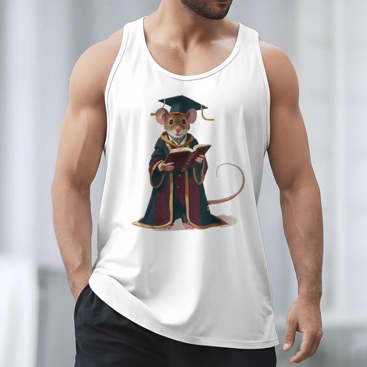 Cute Mouse Reading Book Graduation Men Tank Top