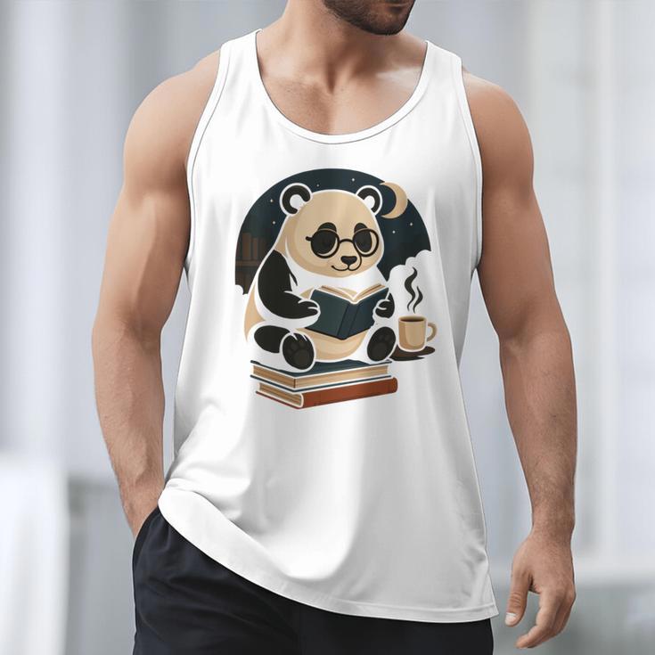 Cute Panda Reading Book Under Moon Bookworm Coffee Lover Men Tank Top Cute Panda Reading Book Under Moon Bookworm Coffee Lover Men Tank Top