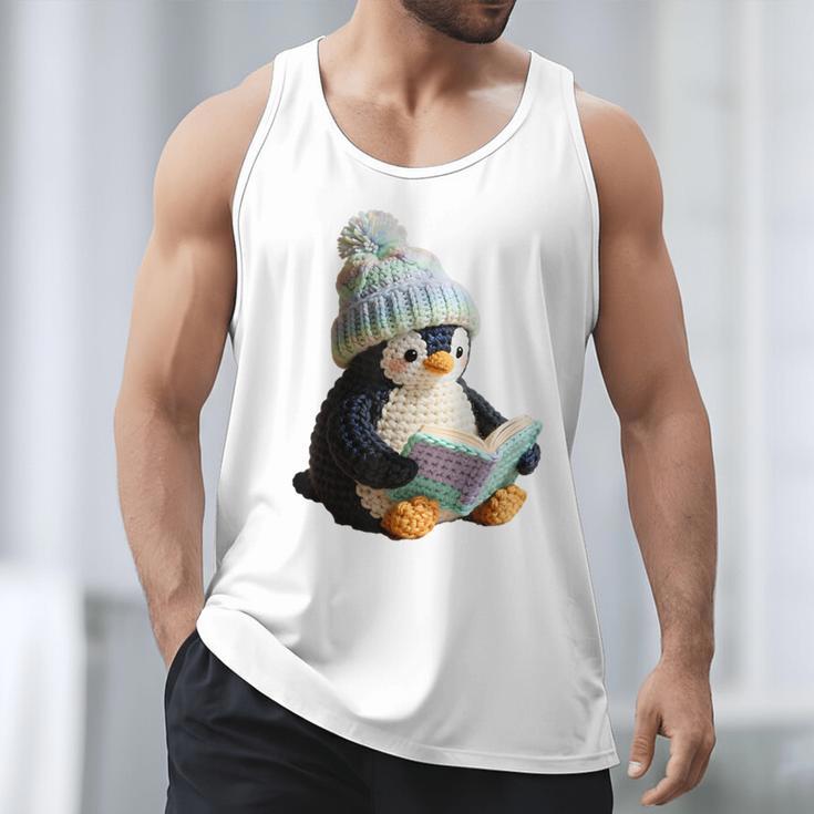 Cute Penguin Reading Book Faux-Crochet Print Men Tank Top Cute Penguin Reading Book Faux-Crochet Print Men Tank Top