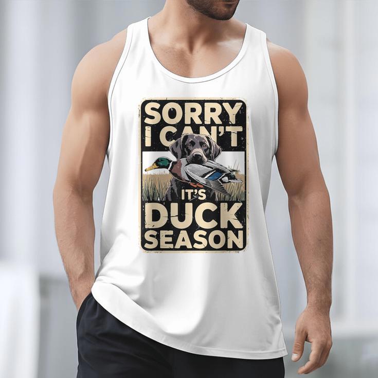 Duck Hunting Dog Sorry I Cant Its Duck Season Dad Joke Men Tank Top