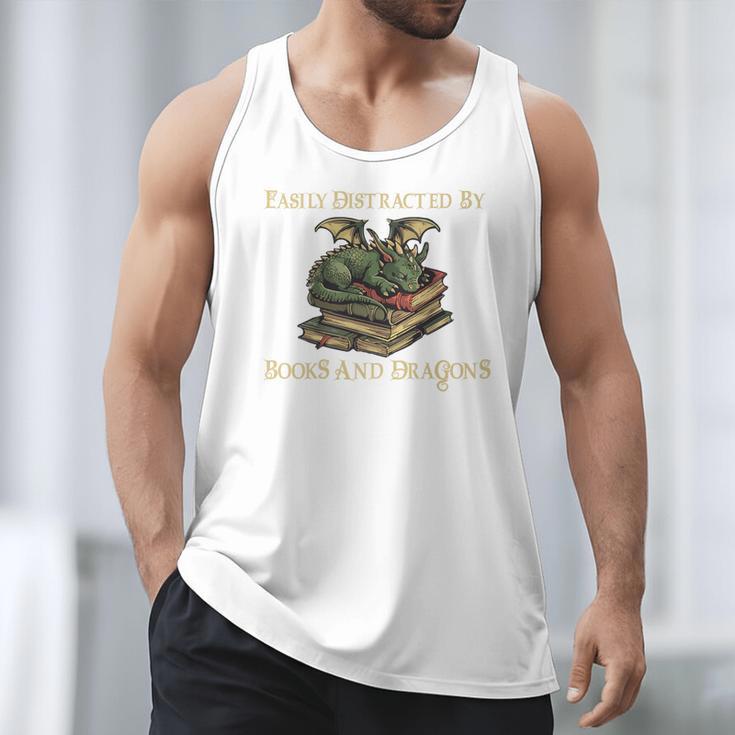 Easily Distracted By Books And Dragons Graphic Premium Men Tank Top