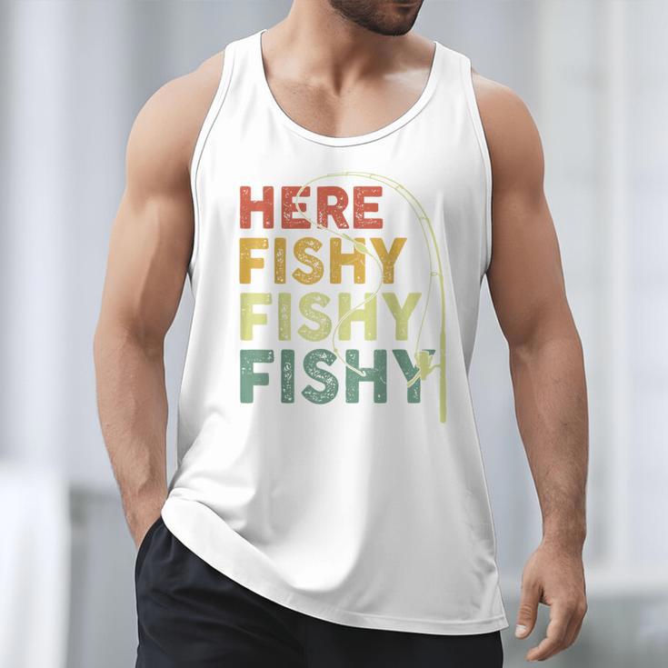 Fishing Here-Fishy Bass Fish Dad Men Tank Top