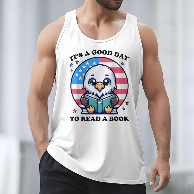 A Good Day To Read a Book Reading Eagle With American Flag Men Tank Top