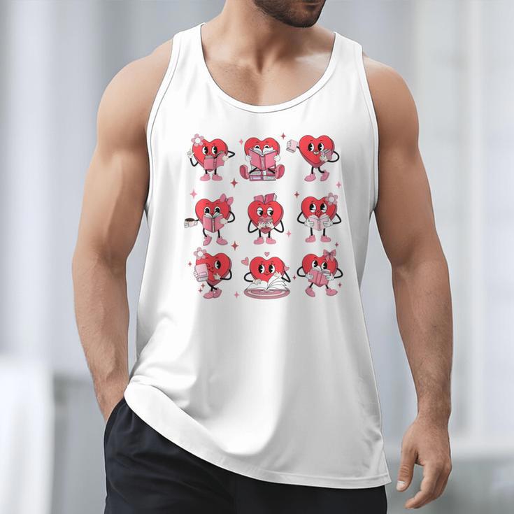 Heart Holding Reading Books Valentine Teacher Book Lover Men Tank Top