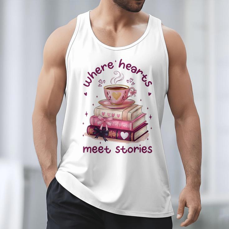 Where Hearts Groovy Meet Stories Coffee Books Valentines Day Men Tank Top