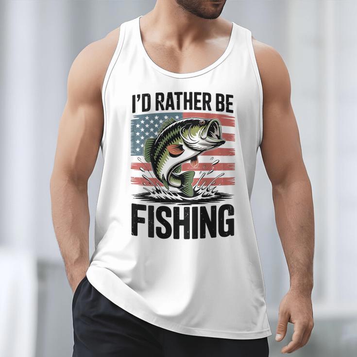 I'd Rather Be Fishing Bass Fish Dad Joke American Flag Men Tank Top