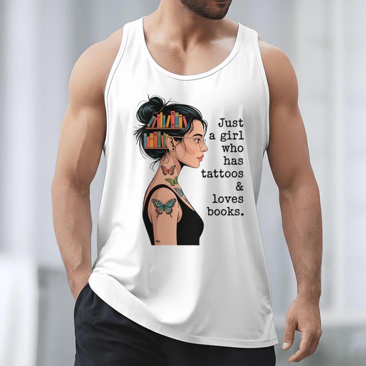 Just a Girl Who Has Tattoos And Love Books Tattooed Inked Men Tank Top
