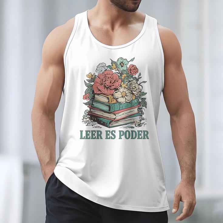 Leer ES Poder Cute Floral Spanish Teacher Book Reading Men Tank Top