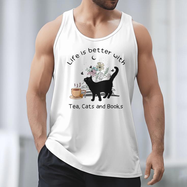 Life Is Better With Tea Cats And Books Cat Sayings Men Tank Top
