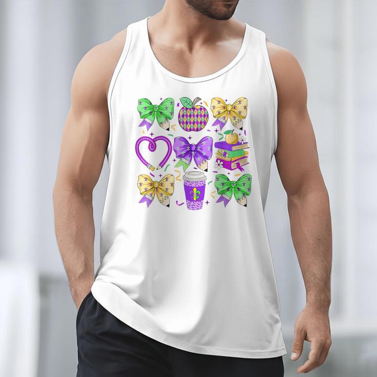 Mardi Gras Teacher Coquette Bow Pencil Apple Book Women Girl Men Tank Top