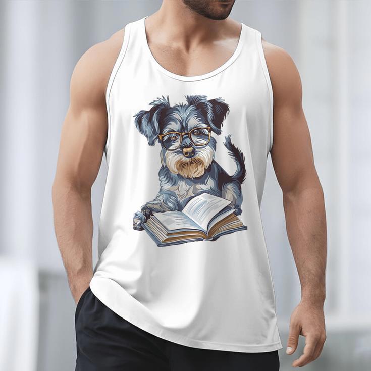 Nerdy Schnauzer Dog Book Lover Glasses Cute Pet For Men Women Kids Men Tank Top