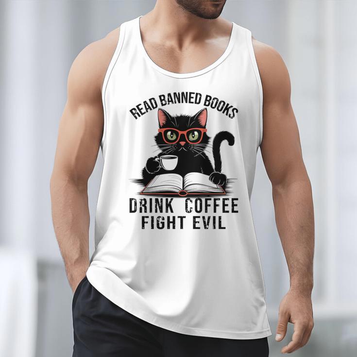 Read Banned Books Drink Coffee Fight Evil Retro Cat Men Tank Top Read Banned Books Drink Coffee Fight Evil Retro Cat Men Tank Top