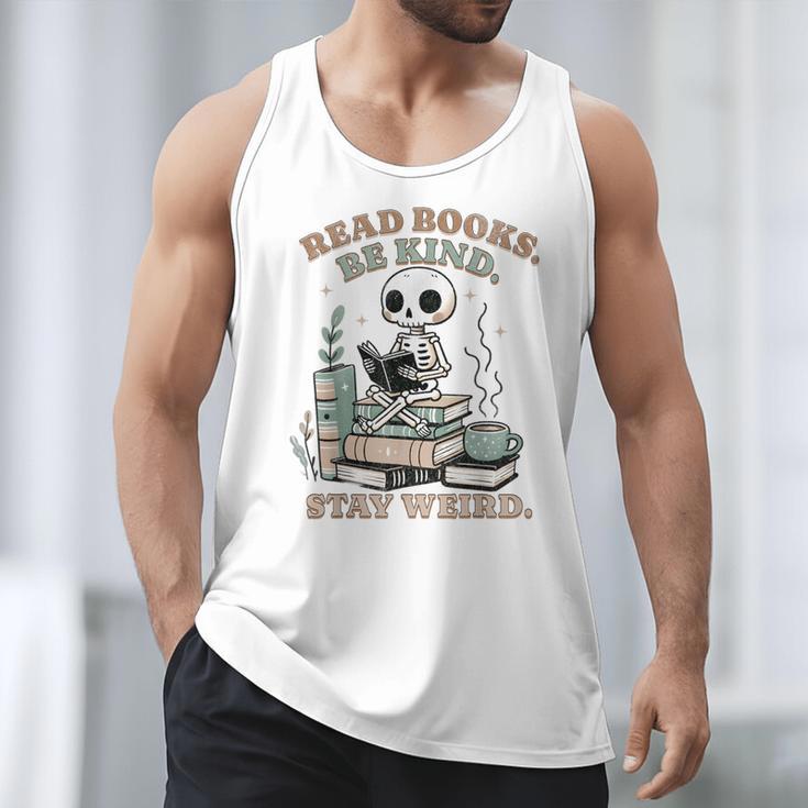 Read Books Be Kind Stay Weird Skeleton Reading Book Lover Men Tank Top