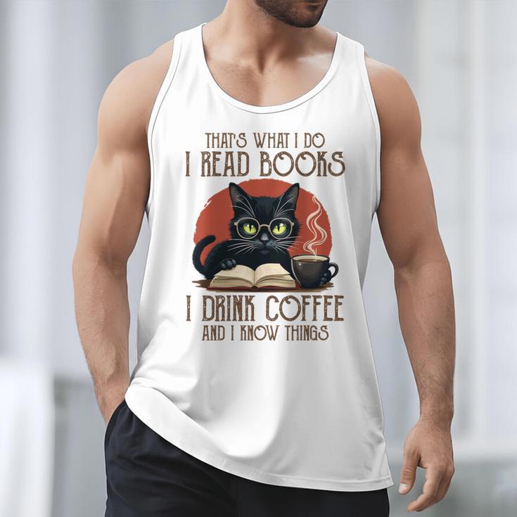 i Read Books And i Know Things Cat Reading Coffee Men Tank Top