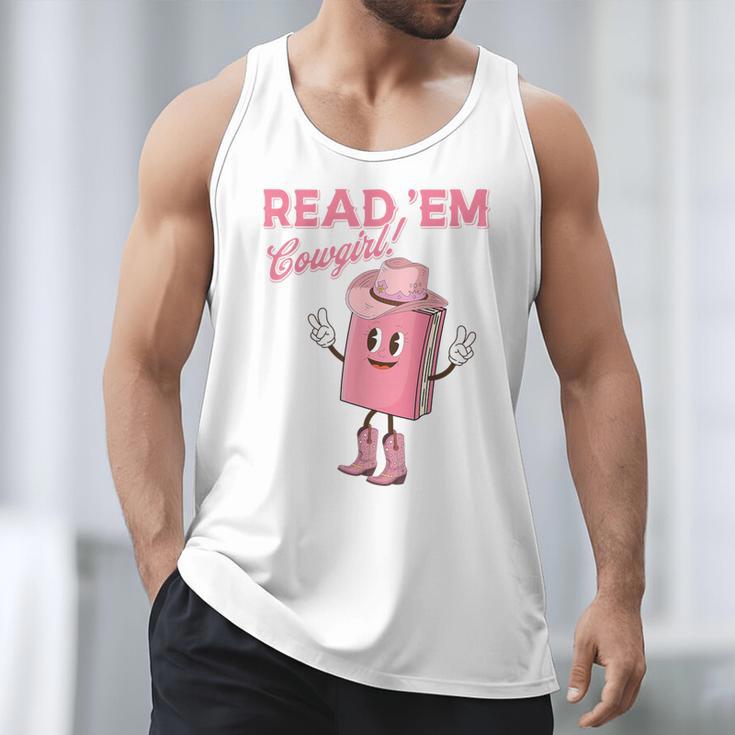 Read 'Em Western Cowgirl Retro Groovy Reading Books Men Tank Top