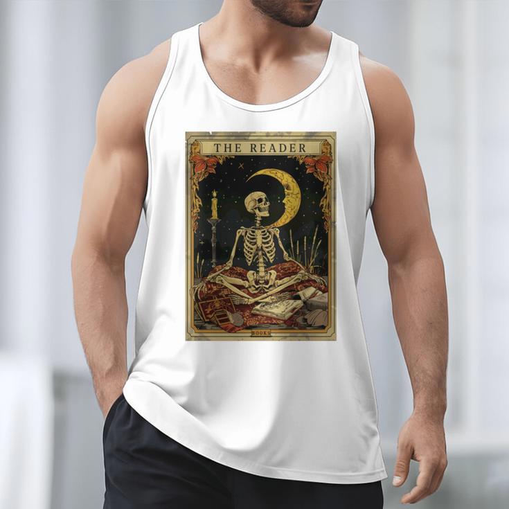 The Reader Tarot Card Book Lover Skeleton Art Goth Style Men Tank Top