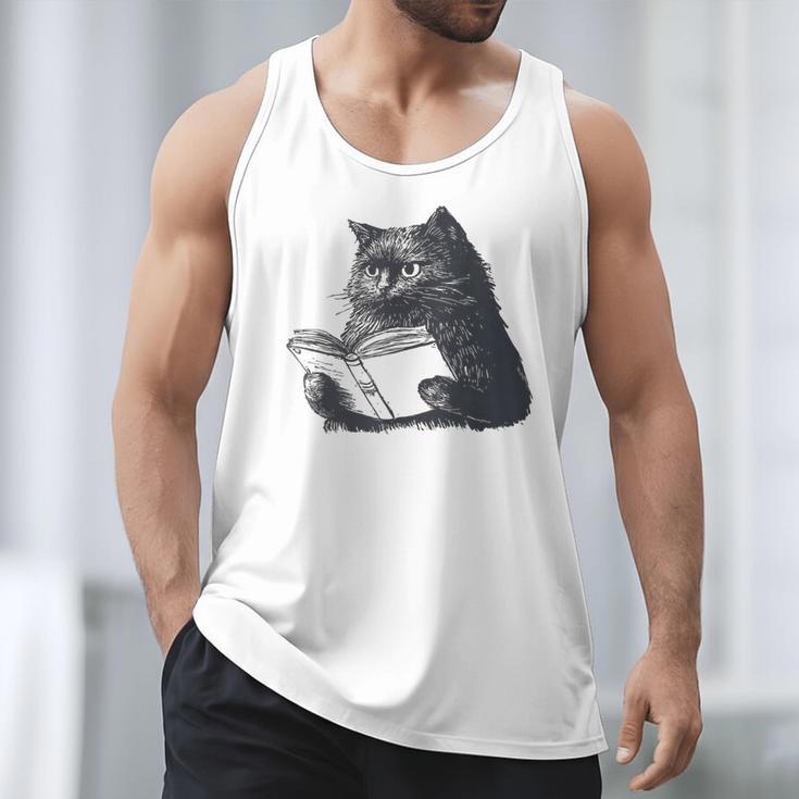 Reading Cat Cat Book Lover Men Tank Top