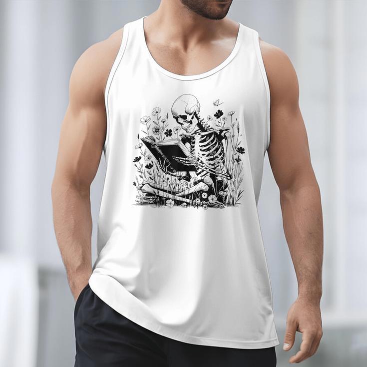 Skeleton Skull Halloween Book Reading Books Lover Teacher Men Tank Top Skeleton Skull Halloween Book Reading Books Lover Teacher Men Tank Top