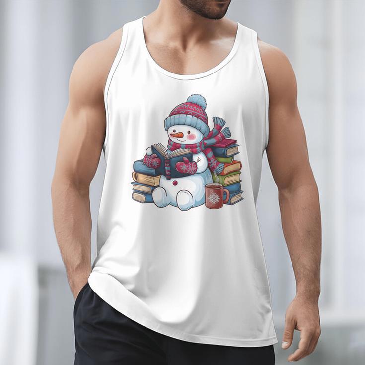 Snowman Reading Book Lovers Christmas Bookworm Librarian Men Tank Top