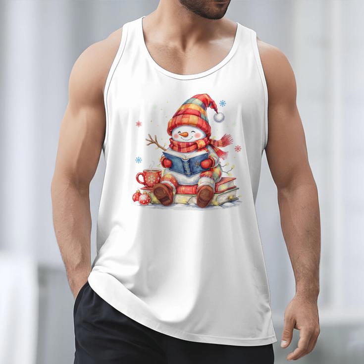 Snowman Reading Books Lovers Christmas Librarian Bookworm Men Tank Top