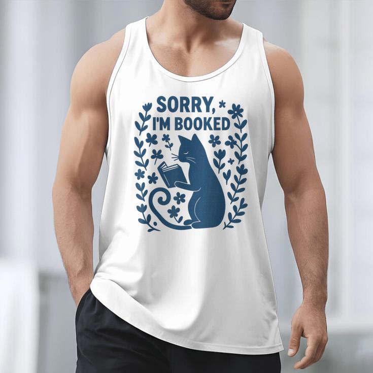 Sorry I'm Booked Cat Reading Book Boho Flowers Vintage Men Tank Top