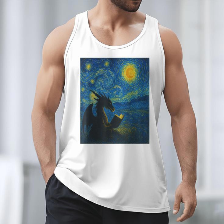 Van Gogh Starry Night Fantasy Reader Dragon Reading Book Men Tank Top Van Gogh Starry Night Fantasy Reader Dragon Reading Book Men Tank Top